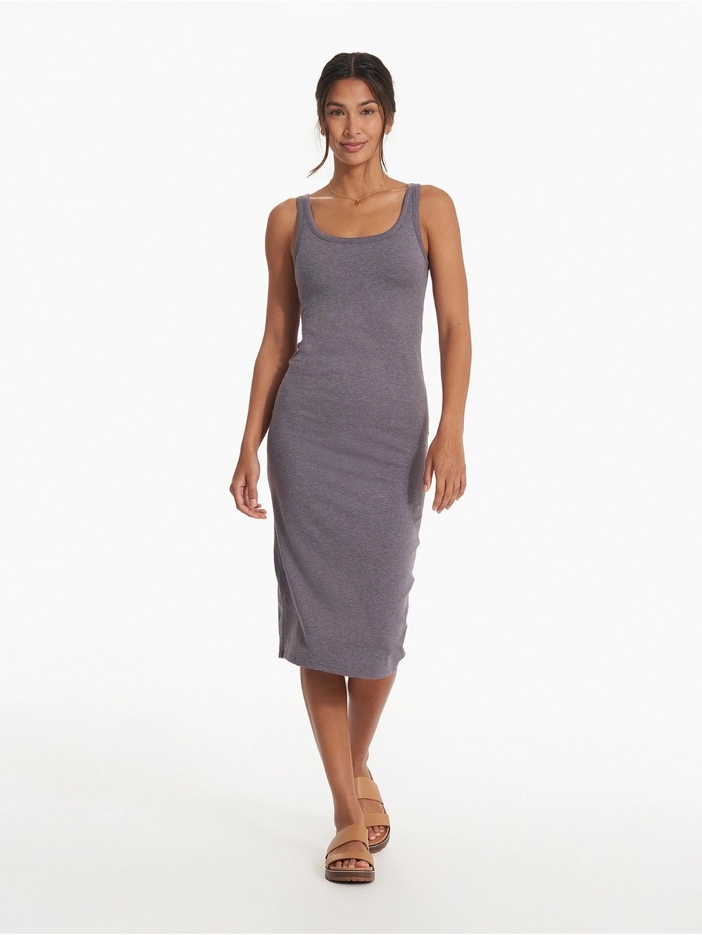 Vuori Halo Essential Tank Midi Dress in Muted Purple